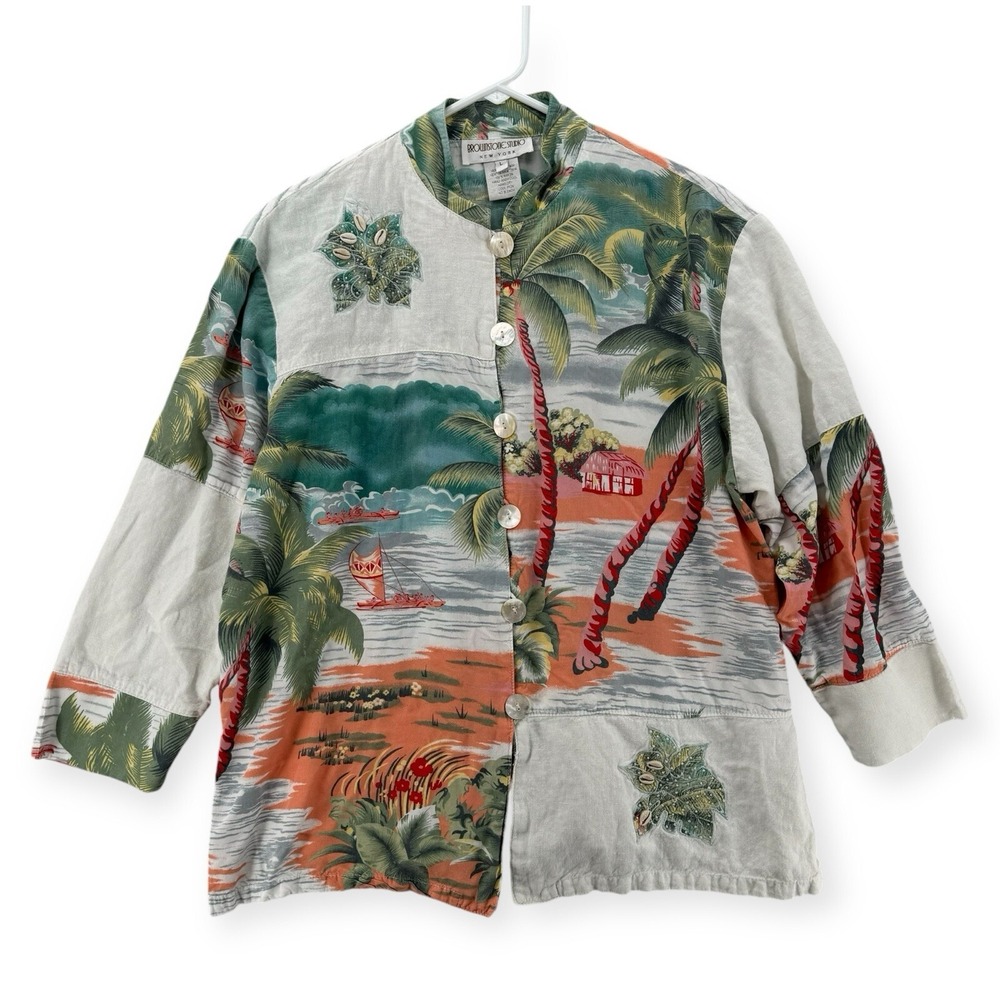 Vintage Brownstone Studio Top Womens Large Tropical Shell Embroidered Blouse‎
